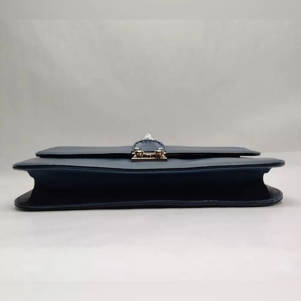 Auth Valentino Garavani Navy Blue Glam Lock Rockstud Medium Flap Shoulder Bag